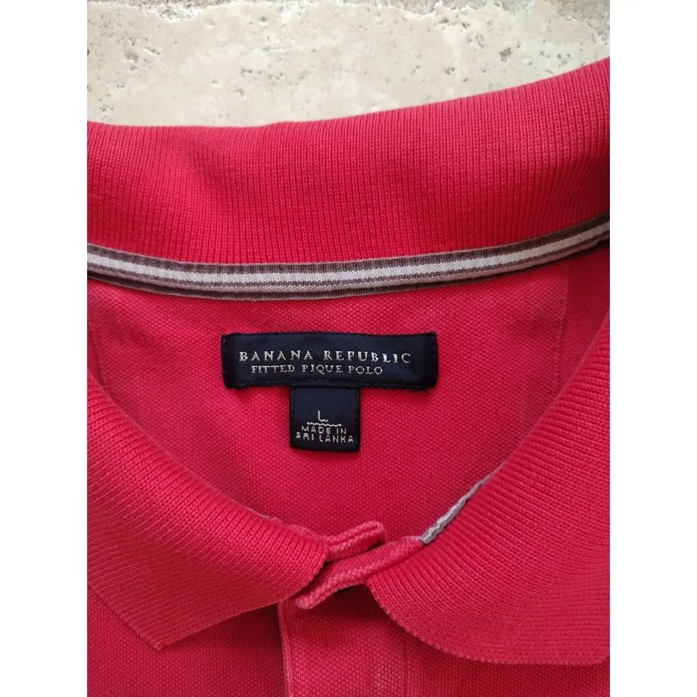 Banana Republic Polo Shirt Mens L Red‎ Fitted Pique Polo Short Sleeves Collared